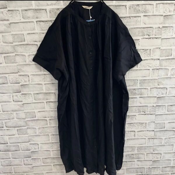 新品☆接触冷感♪UV ノアンヌ 半袖 シャツワンピース ブラック 5L