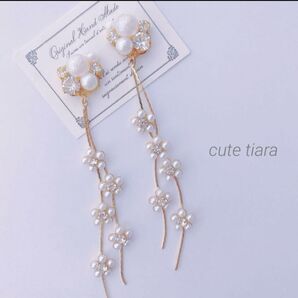 数量限定!新作 パールビジュー×フラワーロング ピアス イヤリング