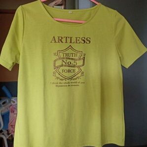 Tシャツ 半袖Tシャツ ロゴ入り半袖 Uネック ライムグリーン ライトグリーン系 夏Tシャツ