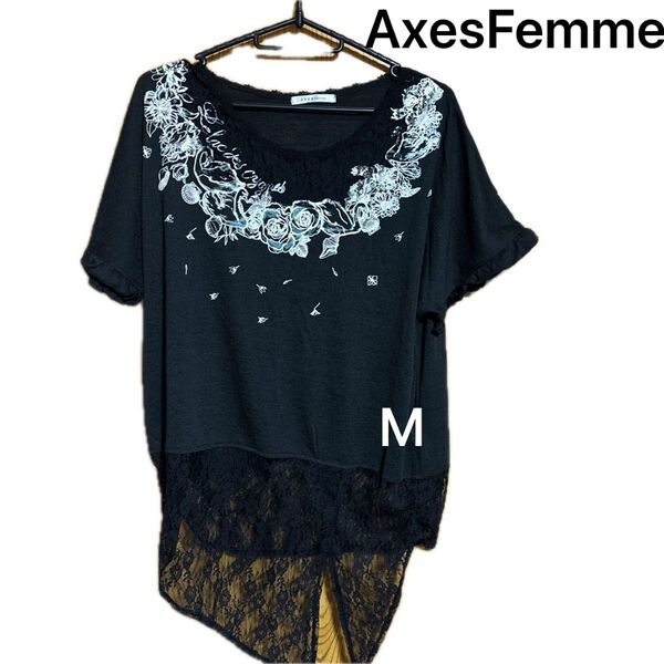 axes femme トップス 花柄 レース 黒