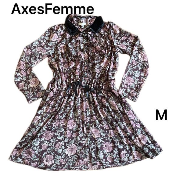 axes femme ベロア襟花柄ワンピース M