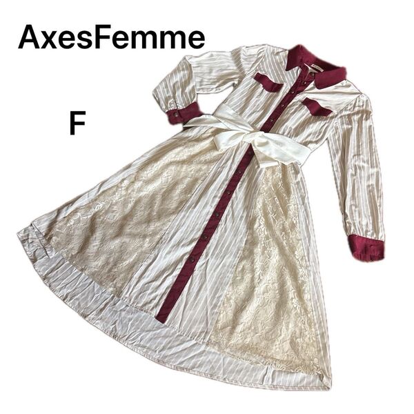 Axes Femme ストライプ×レース切替ワンピース F