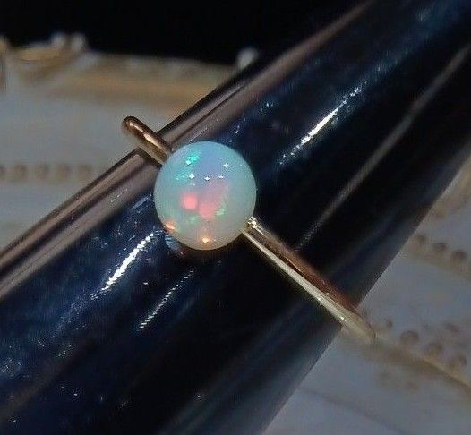 S 天然 オパール リング ゴールド カラー アレルギー対応 ステンレス フリーサイズ ハンドメイド