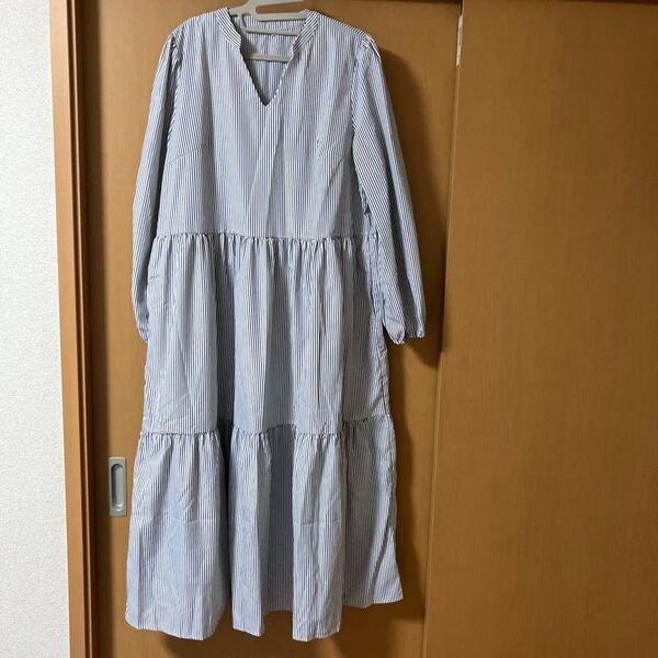 ストライプ 長袖 ティアードドレス 2XL 新品未使用