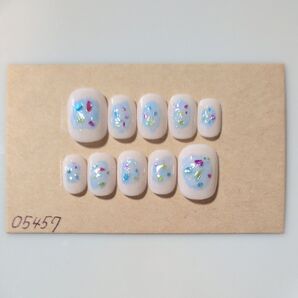 【現品】ジェルネイルチップ ベリーショート オーロラ紫陽花水彩風ネイル #341