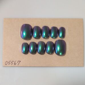 【現品】ジェルネイルチップ ベリーショート ブラックオーロラメタリック個性派宇宙色#355