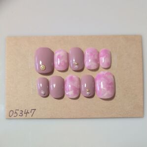 【現品】ジェルネイルチップ ベリーショート ラベンダー紫マーブルニュアンスネイル#386