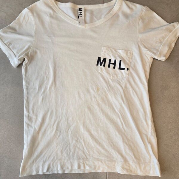 MHL マーガレットハウエル ロゴ Vネック 白Tシャツ