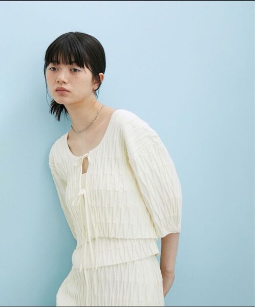 アダムエロペ【サステナブル】チェック&リブニット2WAYプルオーバー