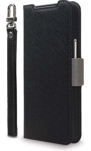 【新品】 BASIO active3 対応 スマホケース 手帳型 カード 収納 レザー調 スタンド ブラック×ニュートラルグレー