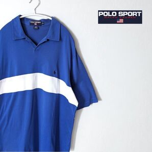 90s POLO SPORT ポロスポーツ 開襟 ボーダー 半袖 ポロシャツ XL