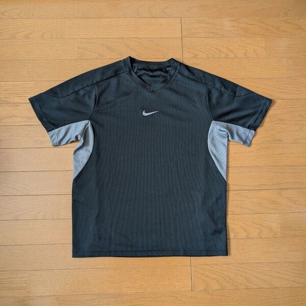 00s NIKE センターロゴ 刺繍 メッシュ Tシャツ 速乾 ブラック
