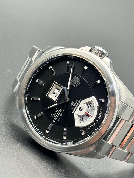 タグホイヤー 美品 WAV5111 グランドカレラ キャリバー8 GMT ビッグデイト ステンレス 腕時計 メンズ用 自動巻き