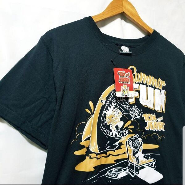 新品 送料無料 【訳あり品】 トムとジェリー メンズ Tシャツ Mサイズ 黒色 ブラック
