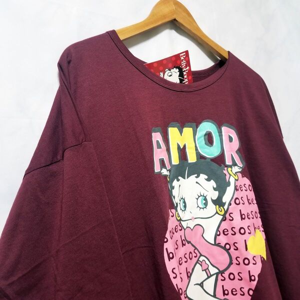 【新品】【訳あり品】【L】Betty Boop ベティーブープ レディース ロンT 長袖シャツ ワインレッド