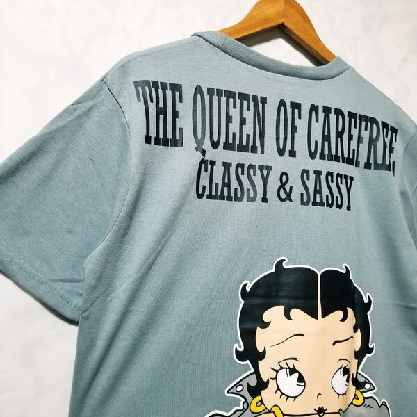 新品 送料無料 Betty Boop Tシャツ Mサイズ レディース グレー 半袖 ビックフェイス