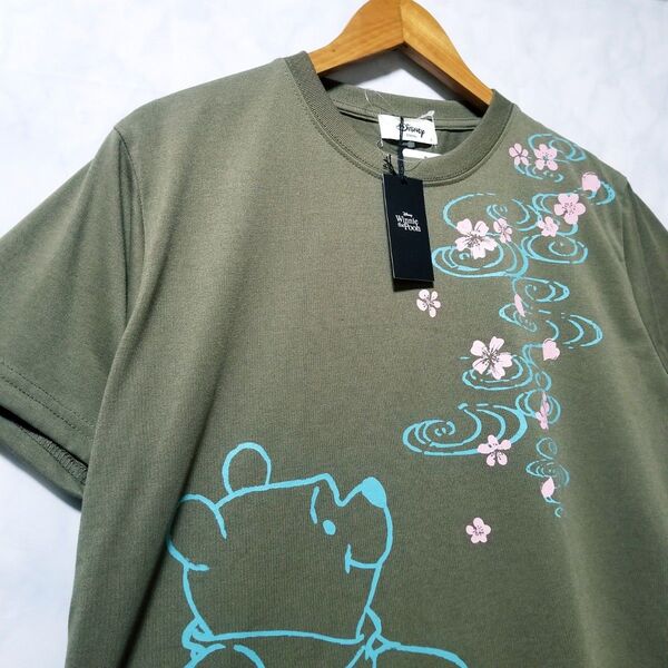 新品 送料無料 ディズニー くまのプーさん 天竺半袖 Tシャツ Lサイズ レディース モスグリーン