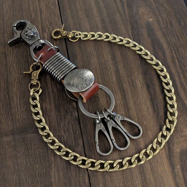 K9 ネイティブ カラビナ ウォレットチェーンレトロレザーキーホルダーストリート