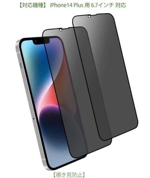 iPhone 14 Plus 6.7インチ 覗き見防止 ガラスフィルム 強化ガラス 耐衝撃スクラッチ防止 【2枚セット】