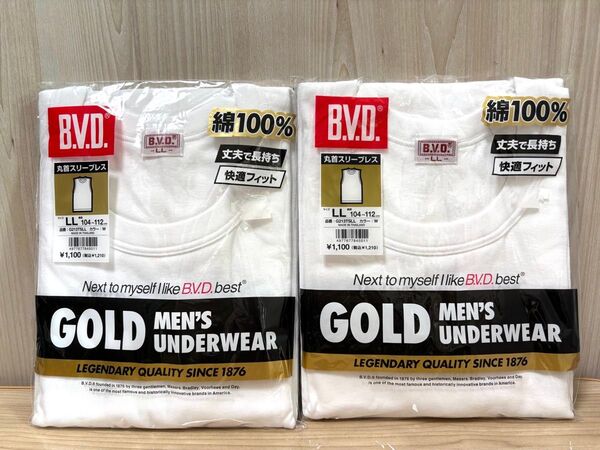 新品 B.V.D. BVD GOLD LLサイズ 丸首スリーブレス 2枚 ゴールドアンダーウェア メンズ②