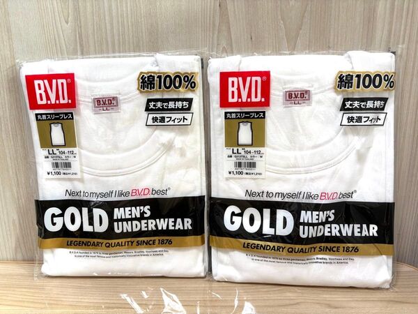 新品 B.V.D. BVD GOLD LLサイズ 丸首スリーブレス 2枚 ゴールドアンダーウェア メンズ③