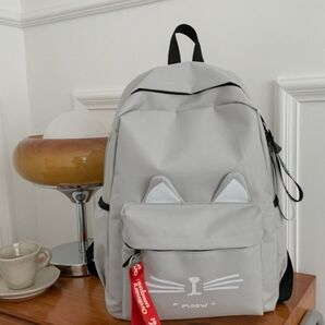 ネコ耳 リュックサック バックパック デイパック 大容量通学遠足キッズグレー