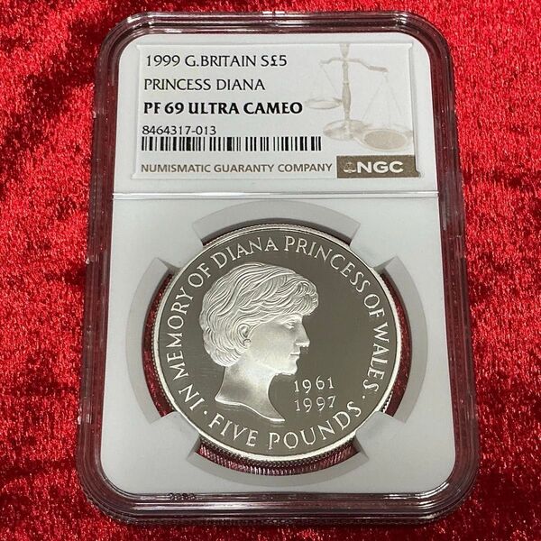 1999年 ダイアナ妃 追悼記念 5ポンド銀貨 NGC PF69UCAM 準最高鑑定 BOX・COA・LF