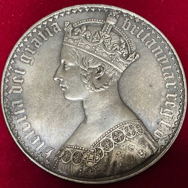 20%OFF…48,000円…究極のプルーフ…1847年 ヴィクトリア女王 ゴシッククラウン銀貨 アンデシモW W刻印…F