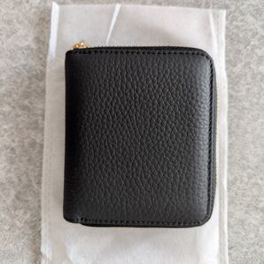ミニ財布 コンパクト財布 本革 ラウンドファスナー 黒 ブラック