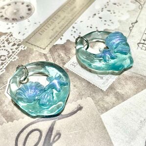 ハンドメイド 透明な海 ピアス イヤリング ノンホールピアス