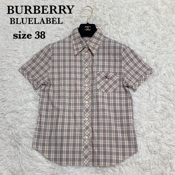 BURBERRY BLUELABEL バーバリーブルーレーベル ノバチェック ブラウス size38 ホースロゴ刺繍 刻印ボタン