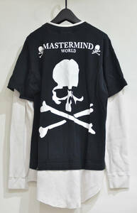 MASTERMIND WORLD マスターマインド バック スカル サーマル レイヤード ロング Tシャツ 黒×白 S Y-281942