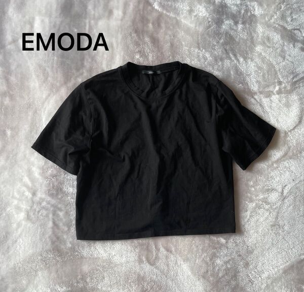 EMODA ブラック 半袖 ショート丈 クロップド丈 Tシャツ