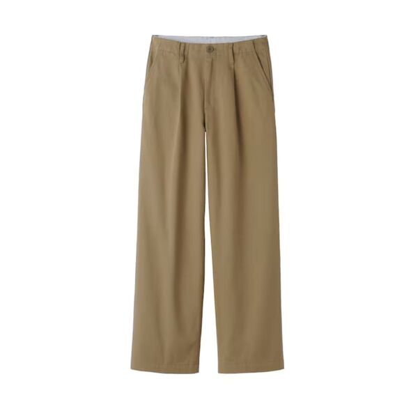 無印良品 MUJI ムラ糸チノタックワイドパンツ 丈長め 婦人 ダークベージュ XL
