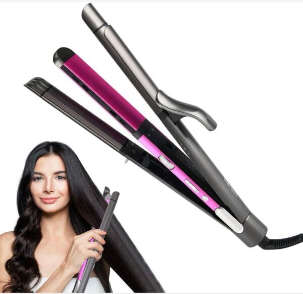 3wayヘアアイロン 32mmカール/ストレート両用 多段階温度調節 男女兼用