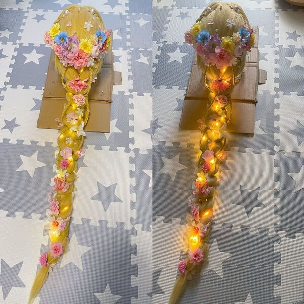 手作り ラプンツェル ウィッグ(ロングヘア 100cm)子供用コスプレ