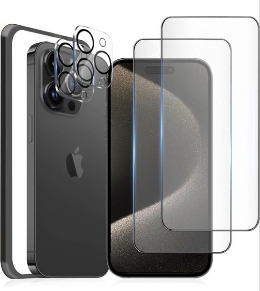 iPhone15Pro Max ガラスフィルム カメラフィルム 2枚 保護 ガイド枠