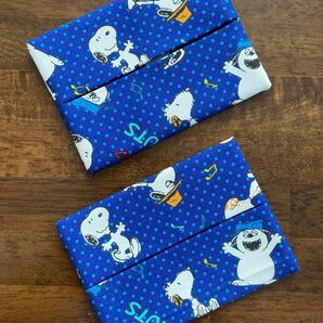 スヌーピー 青 ポケットティッシュケース 2個セット ポケットティッシュカバー ハンドメイド