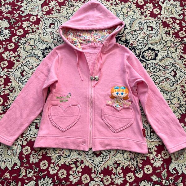 ナルミヤ ミニK スウェットパーカー ジップアップ 110 ピンク 花柄 女の子 ジップアップパーカー