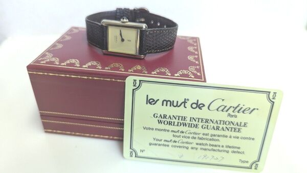 稼動品CartierカルティエマスクタンクSV925手巻き時計アイボリー文字盤アンティーク時計80年代