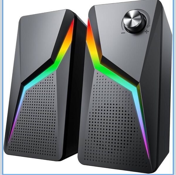 スピーカー PC ゲーミングスピーカー 有線 RGBライト付き 3.5mmケーブルが付属、USB給電式のパソコン用 テレビ、ラッ