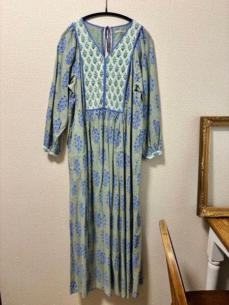 ヌキテパ Cotton Voile Ethnic Combination Print Gather Dress