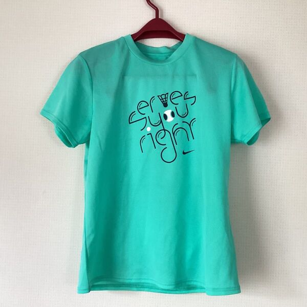 NIKE ナイキ ドライフィット Tシャツ 半袖 ターコイズグリーン レディース スポーツウェア イラスト ロゴ入り LL XL