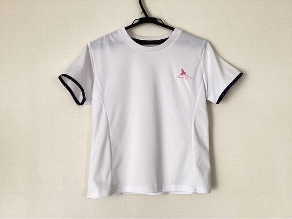 Secret Garden Tシャツ スポーツウエア 半袖 ホワイトドット柄 (袖口 襟) 吸湿速乾