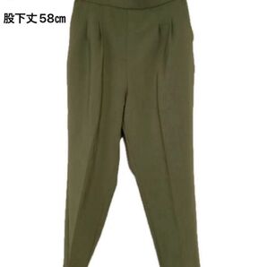 ボトムス テーパードパンツ ウエストゴム 無地 オリーブグリーン センタープレス ダーツ入り 股下丈58㎝