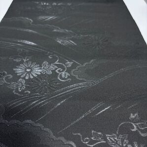 M044 西陣 正絹 黒共帯 現品 丸巻 未仕立 処分品