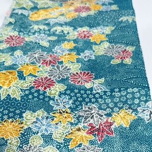 M077 アンティーク ハギレ ブルー系 花柄 ハンドメイド リメイク