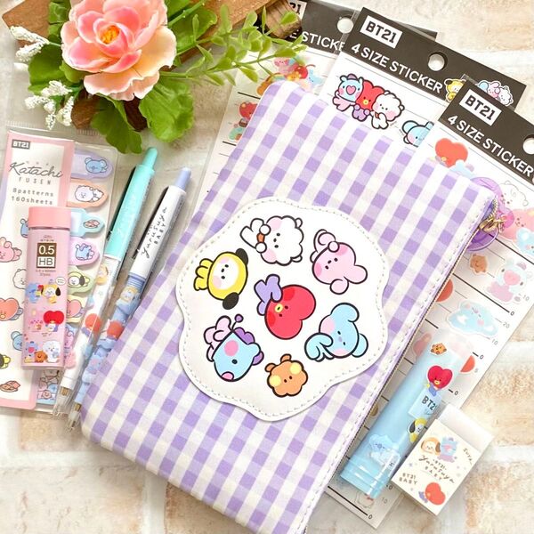 BT21◇ポーチ シャープペンシル 替芯 スティックのり 消しゴム シール ペンケース◆LINE FRIENDS BTS 韓国
