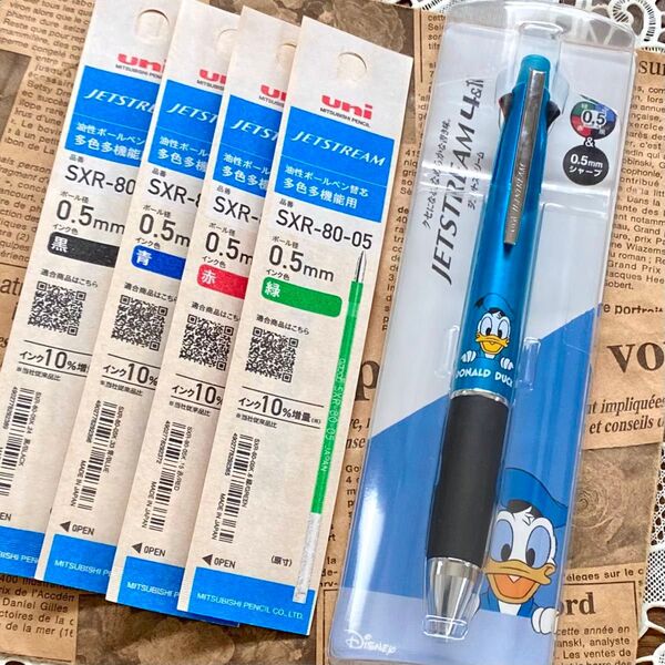 ジェットストリーム4&1 ドナルド ディズニー◆0.5mm リフィル 替え芯セット 多機能ペン 4色ボールペン 三菱鉛筆