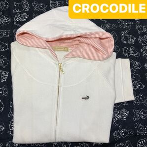 CROCODILE ホワイト ジップアップパーカー半袖 Tシャツ L